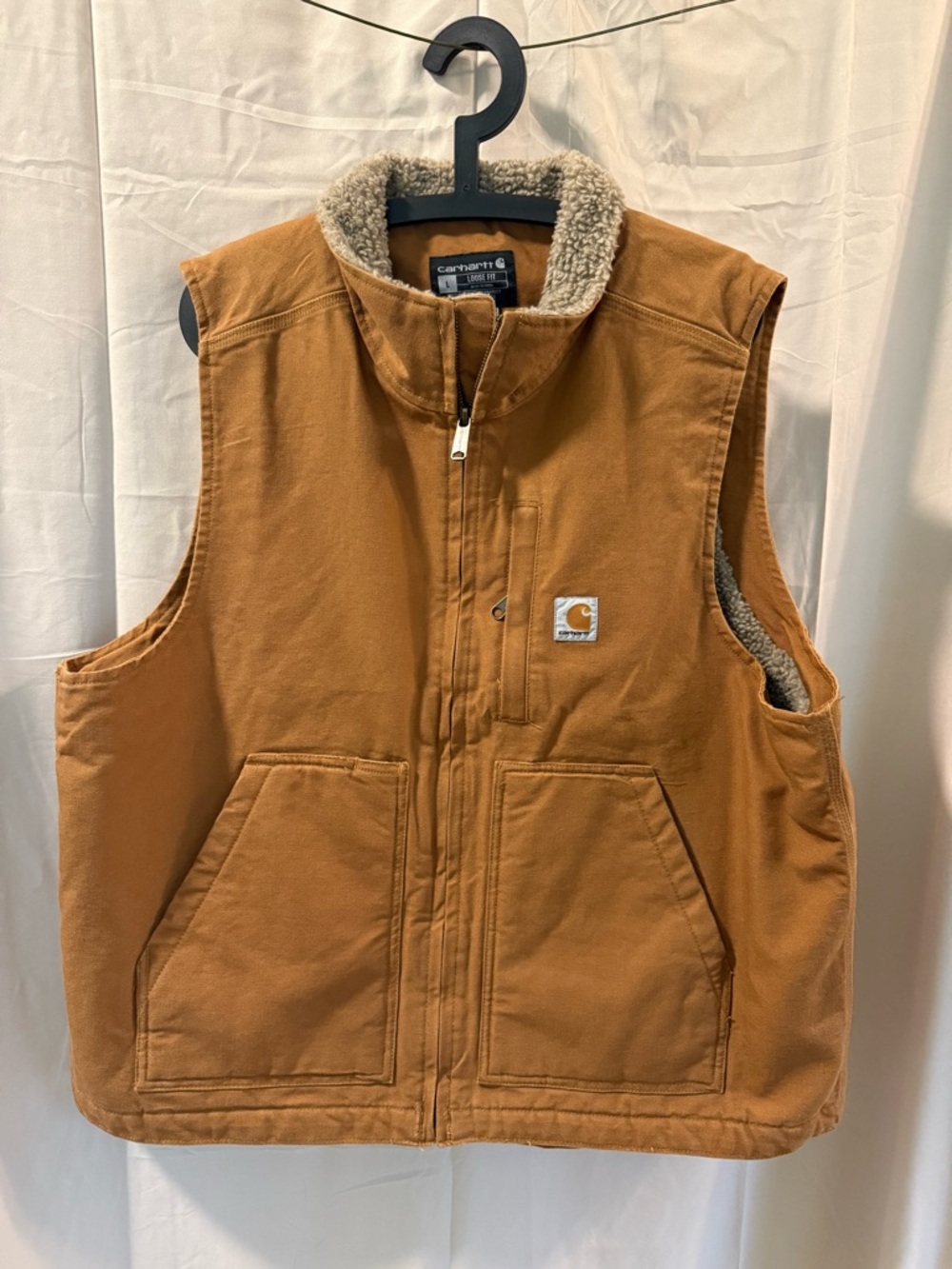 Carhartt Tan Canvas Sherpa-Lined Jacket Vest